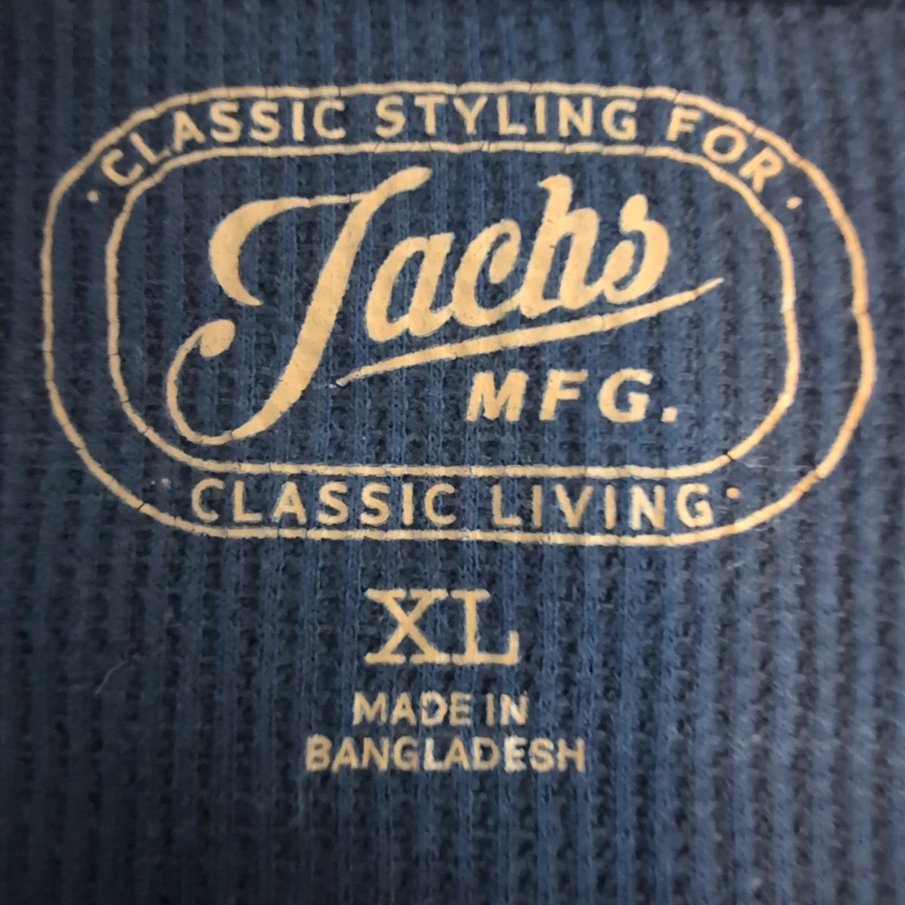 Jachs MFG Men's XL Thermal Shirt Navy Blue Waffle Knit Crewneck Long Sleeve - Picture 4 of 12